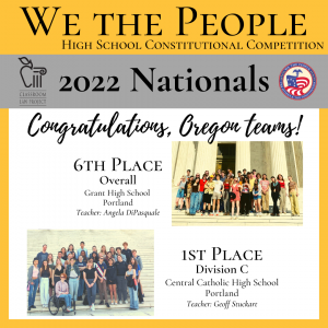 Grant High School and Central Catholic High School We the People teams in Washington DC